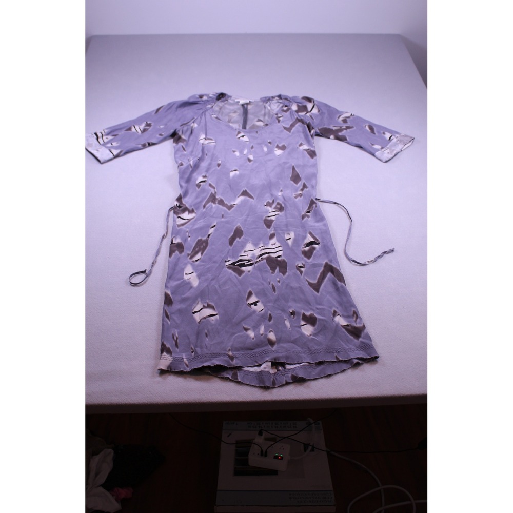 Humanoid Silk Abstract Print Dress Black Grey Scoop Neck 3/4 Sleeve Size M